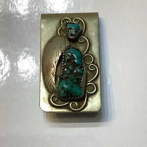 Vintage Turquoise Money Clip stamped LT Mexico